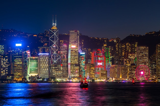 Hong Kong at Night at Victoria Habour. 