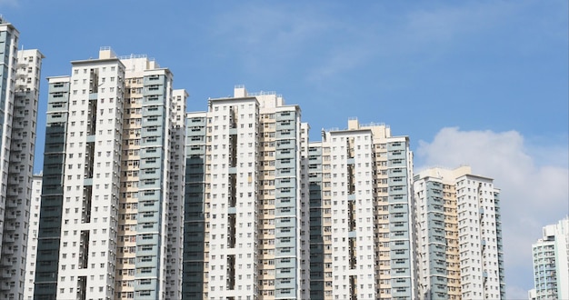 Hong Kong residential building with blue sky