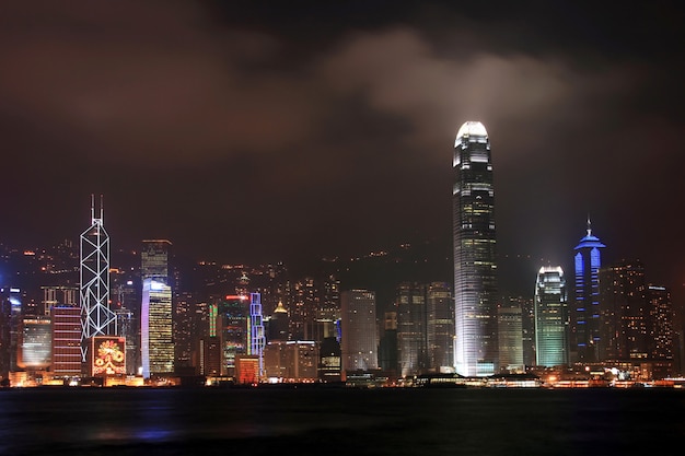 Hong Kong skyline and skyscraper in business district at dusk