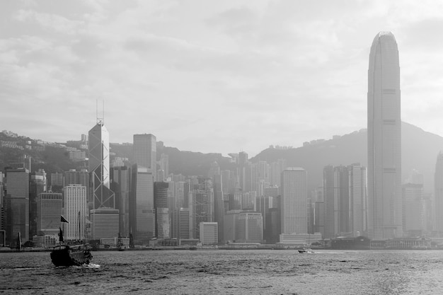 Hong Kong skyline with boats