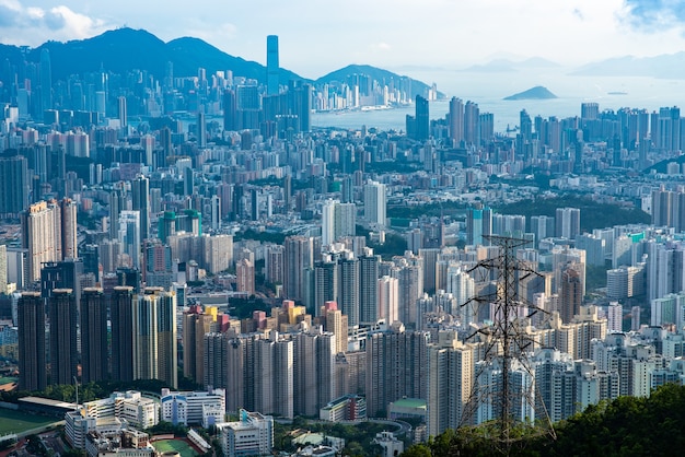 Hong Kong Victoria harbor city landscape, business downtown urban with skyline building tower, Asia district scene of skyscraper architecture view to travel