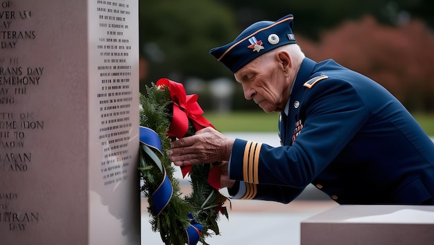 Honoring Sacrifice Veteran Places Wreath at Memorial