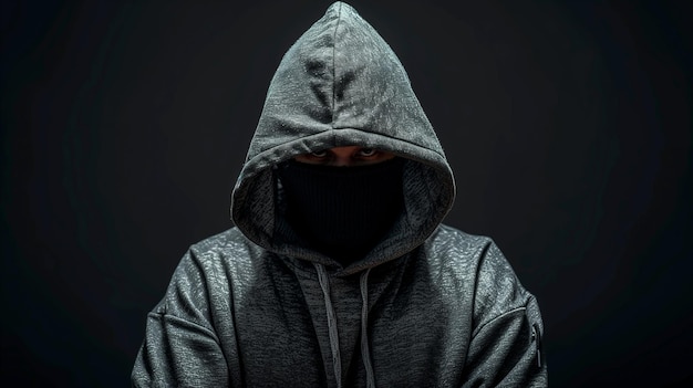 A hooded man hidden in the shadows exuding an air of mystery and intrigue