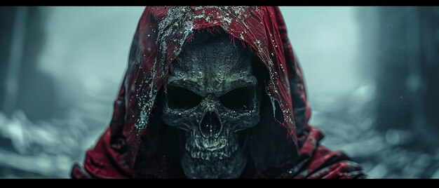 Photo hooded skull with grim reaper look in hyperrealism