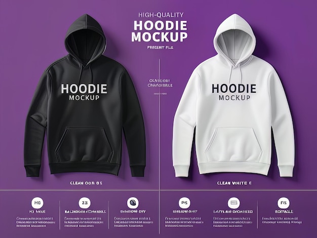 Photo hoodie mockup template black and white hoodie mockup template