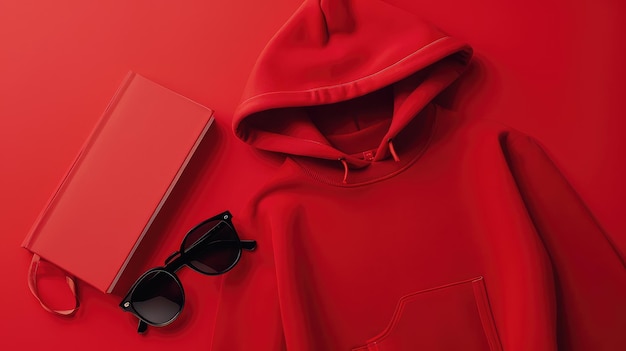 Hoodie Mockup with Fashion Accessories Book and Sunglasses AI Generated