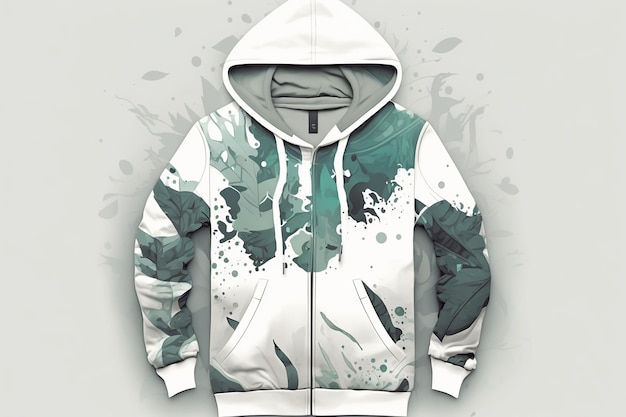 A hoodie with a green and white design