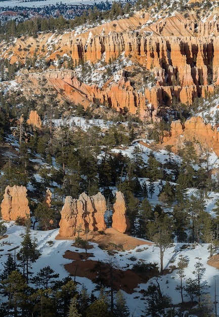 The Hoodoos of Bryce Canyon in Utah during the winter