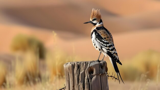 Hoopoe Bird perched on wooden post