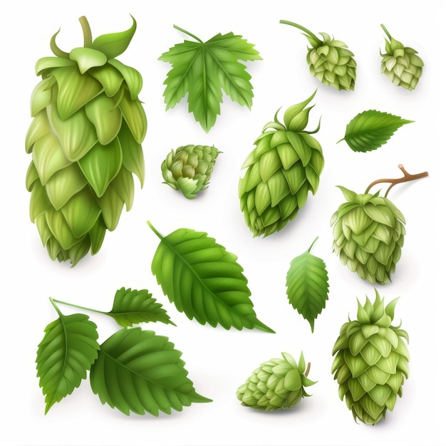 Photo hop cones icon beer brewery symbol humulus lupulus flower cones hop plant beer manufacturing ingredient