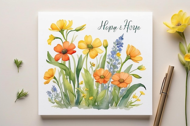 Hope and Renewal Watercolor Pappy Flowers Greeting Card Design