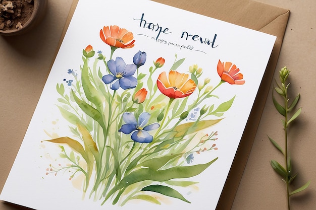 Hope and Renewal Watercolor Pappy Flowers Greeting Card Design