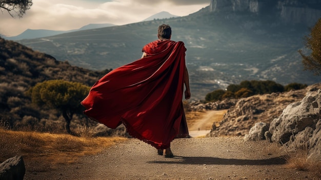 Hoplites scarlet cape embodying heroism essence