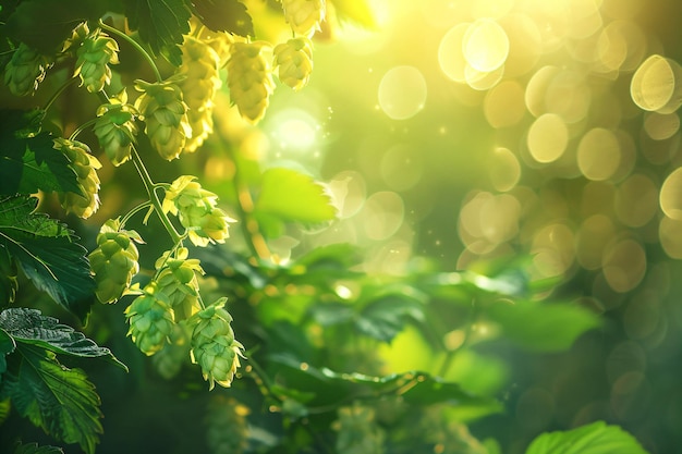 hops on a branch with the sun shining through the leaves