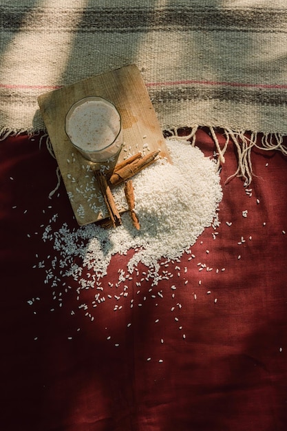 Horchata water traditional sweet waters of Mexico made with rice and cinnamon