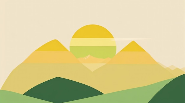 Horizon's Glow Drawing of Sunset Mountains for Simple Educational Wonder