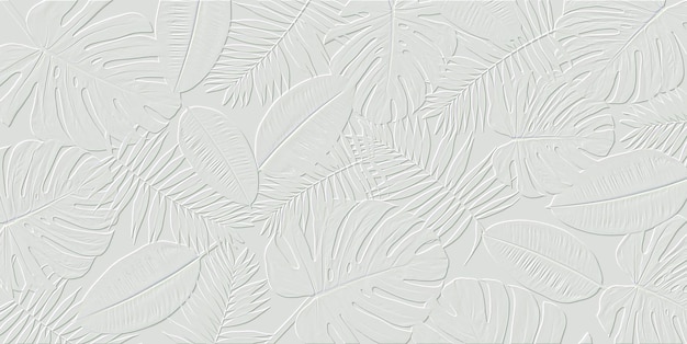 Horizontal artwork composition of trendy tropical green leaves monstera palm and ficus elastica isolated on white background computer rendered