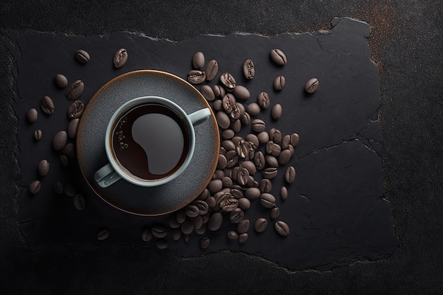 A horizontal banner with a cup of coffee and coffee bean Illustration AI Generative