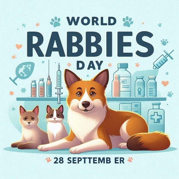 Horizontal Flat Banner Design Template for World Rabies Day