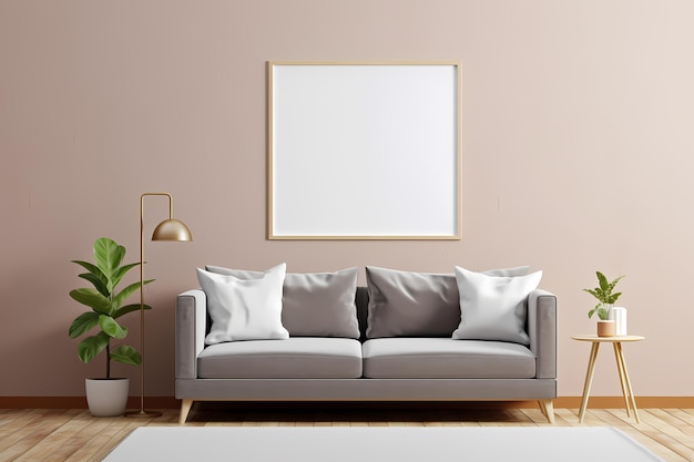 Horizontal poster frame mockup in scandinavian style living room interior