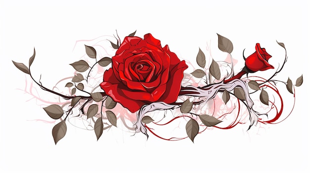 Horizontal Red Rose Illustrated Graphic on White