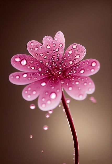 Horizontal shot of pink blossomed flower petal with rain droplets 3d illustrated