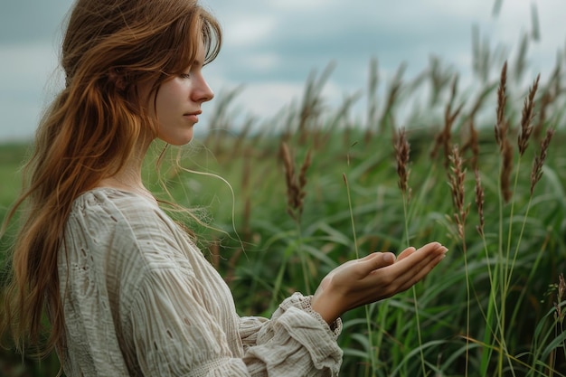 A horizontal shot of Young Woman Moved to the Countryside