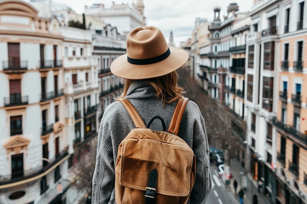 Horizontal view of unrecognizable woman traveling in spain