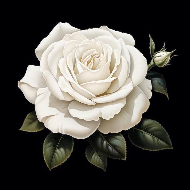 Horizontal White Rose Illustrated Graphic on Black