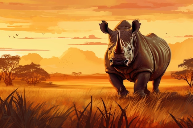 Horned Rhinoceros african savanna animal Generate Ai