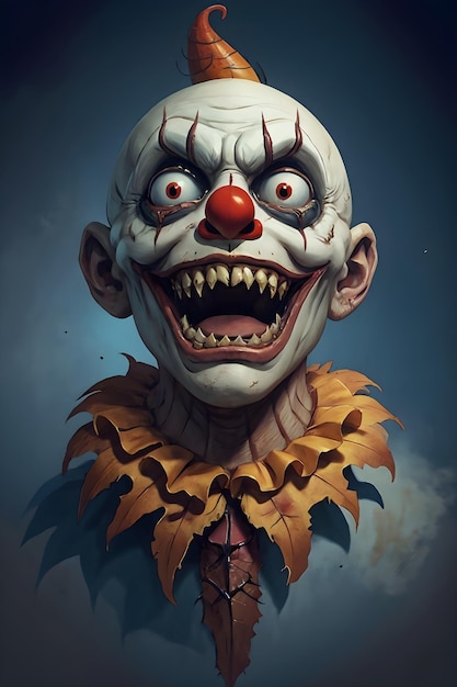 horror creepy clown with long sharp teeth