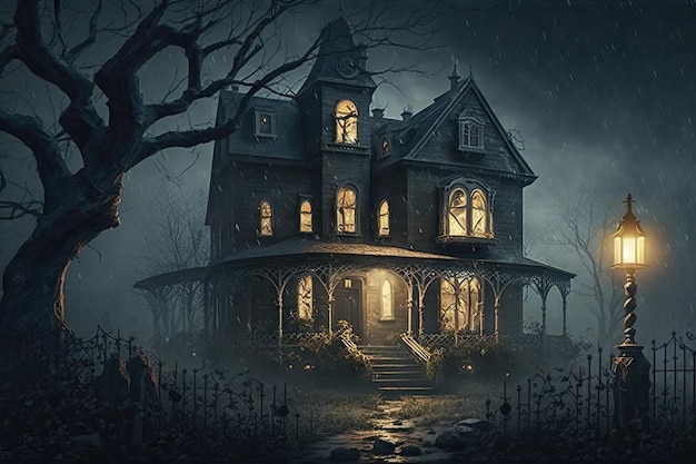 Horror house in evening at time of halloween