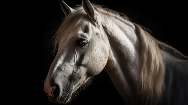 A horse on a black background with a black background.