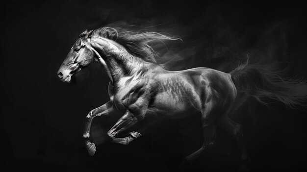 Photo a horse in the black tons background