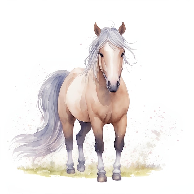 Horse in Chibi style in watercolor style