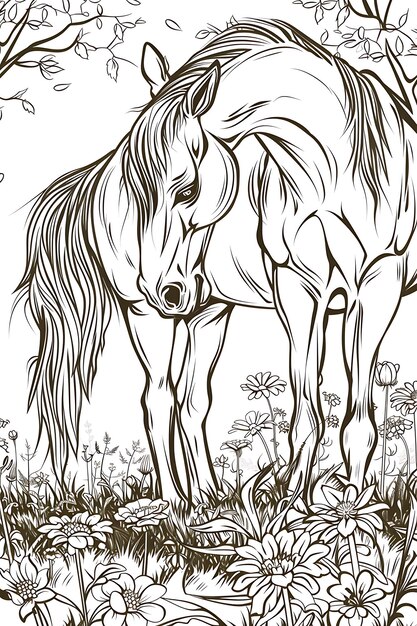 Photo horse coloring page line