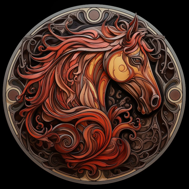 Horse Emblem in Circle 3 D Ornament Frame