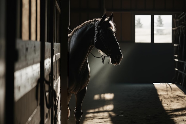 Horse at equine farm Illustration AI Generative