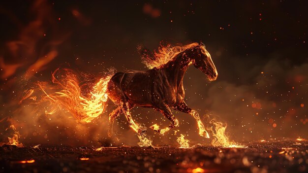 Photo horse galloping on fiery background fiery stallion art