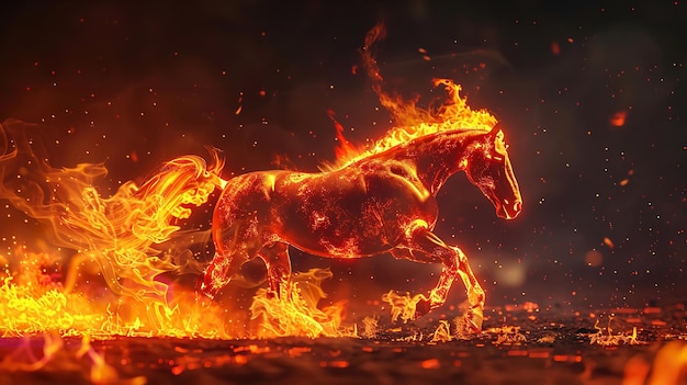 Photo horse galloping on fiery background fiery stallion art