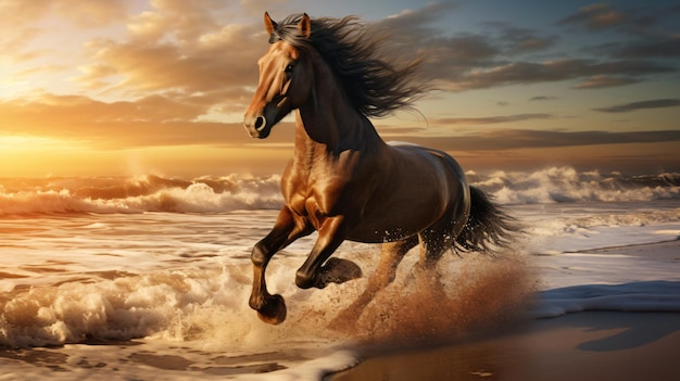 Horse galloping seaside