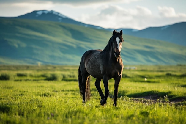 Horse grazing peacefully in a sunlit pasture