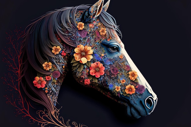 Horse head ornamented with flowers