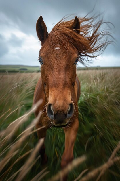 Photo a horse is in a field with the sun behind it