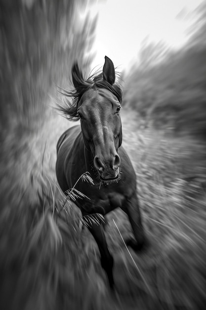 Photo a horse is in a field with the sun behind it