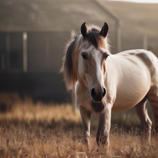 a horse is standing in a field with a fence in the background