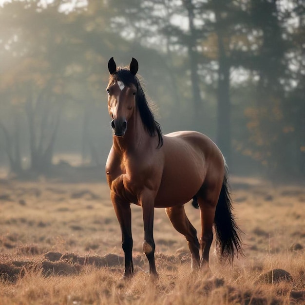 a horse is standing in a field with the sun shining on its face