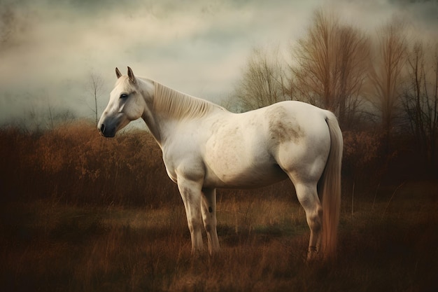 A horse is standing in a field