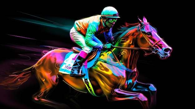 Horse jockey racing neon