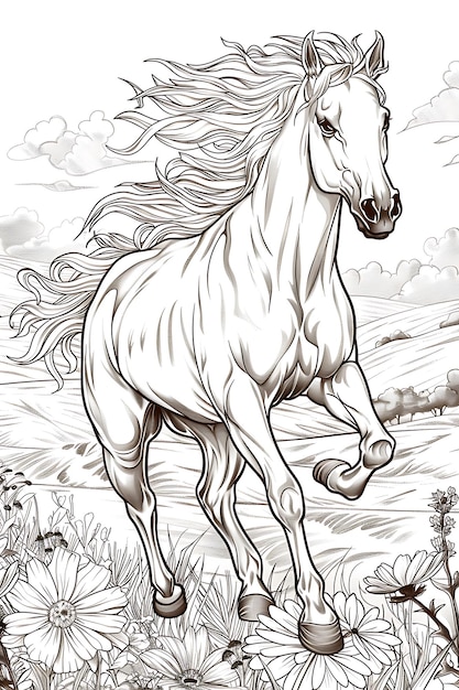 Photo horse line art coloring page